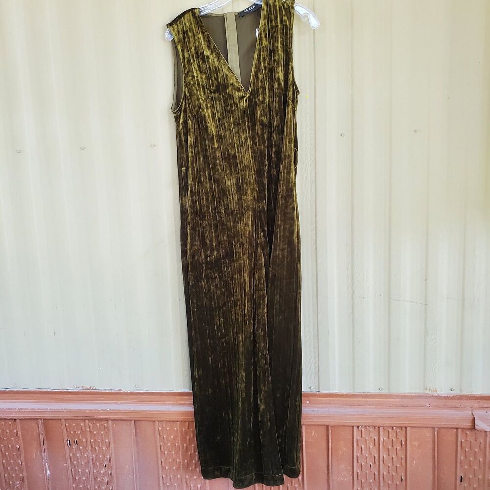 Caara Olive Green Velvet Jumpsuit With Pockets Size Large Missing Belt